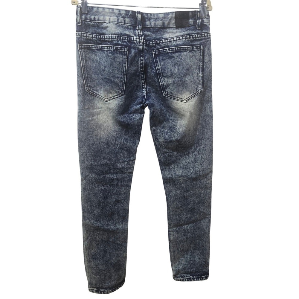 Trillnation Mens Acid Wash Distressed Biker Moto Jeans Blue Size 30 TND140A